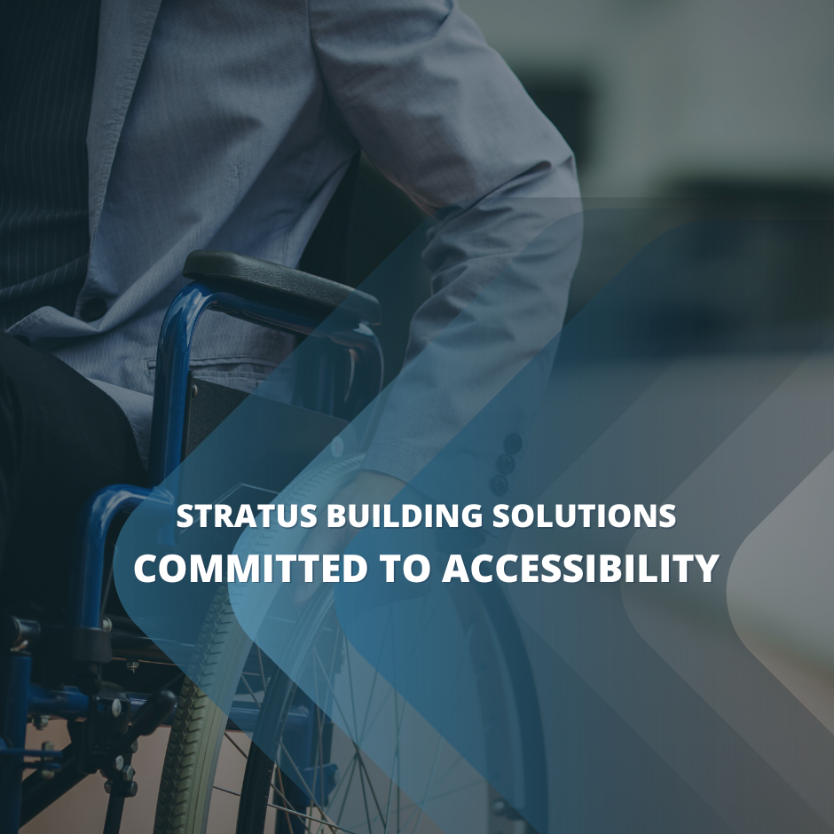 a photo of a wheel chair with the title:  stratus building solutions committed to accessibility